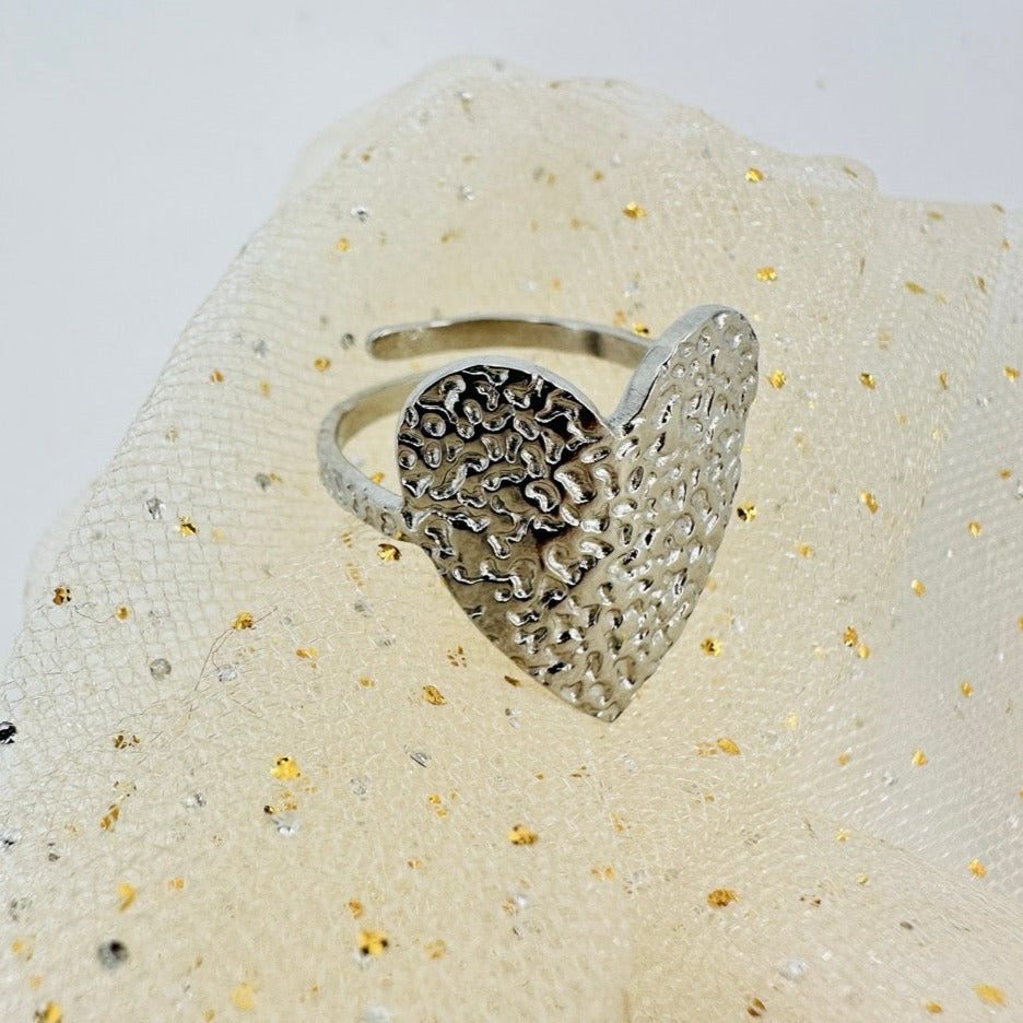 Bague Filigrane Argentée Réglable – Cœur Beige 11x11 Mm – Fantaisie Adulte