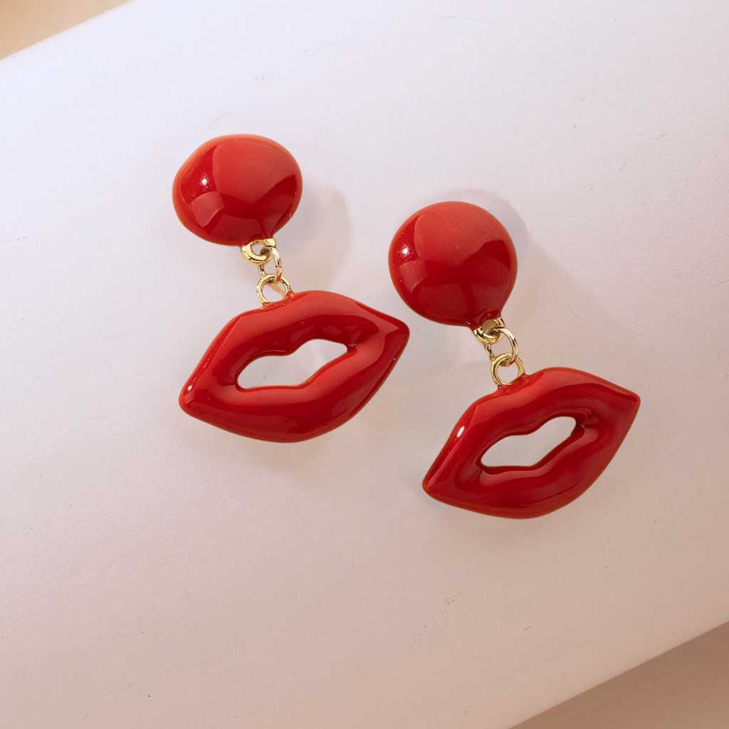 Boucles d'oreille bouche rouge