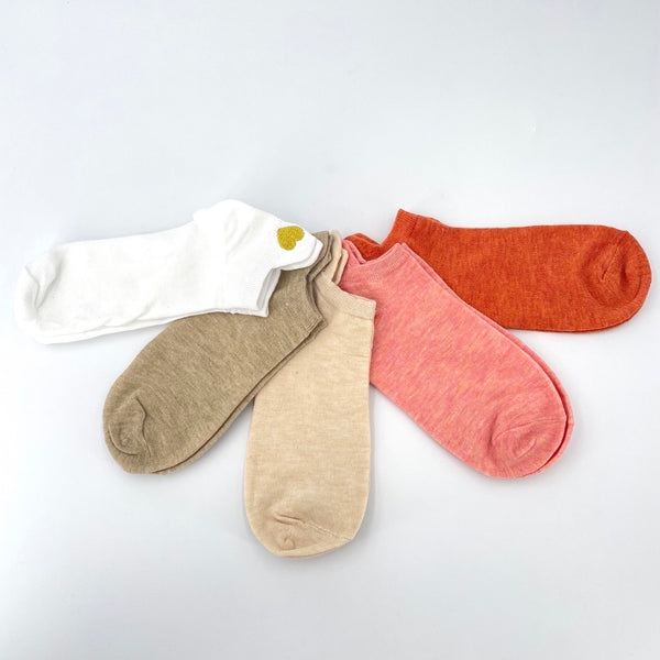 Manon - Lot de 5 paires coeur brodé fil doré