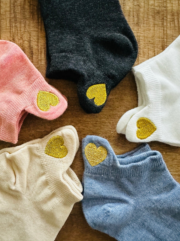 Manon - Lot de 5 paires coeur brodé fil doré