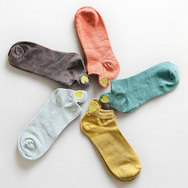 Manon - Lot de 5 paires coeur brodé fil doré