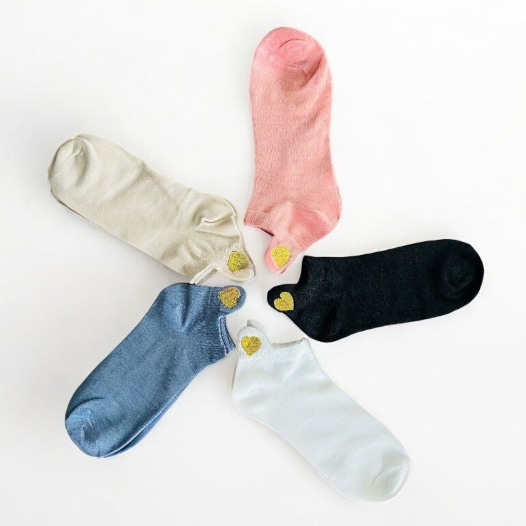 Manon - Lot de 5 paires coeur brodé fil doré