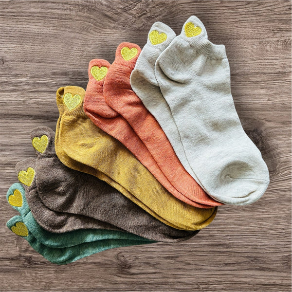 Manon - Lot de 5 paires coeur brodé fil doré
